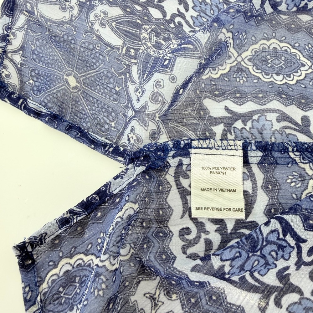 Dressbarn Patchwork Sheer Long Sleeve Button Up Blouse Boho Blue Tunic Size 2X - Picture 4 of 8